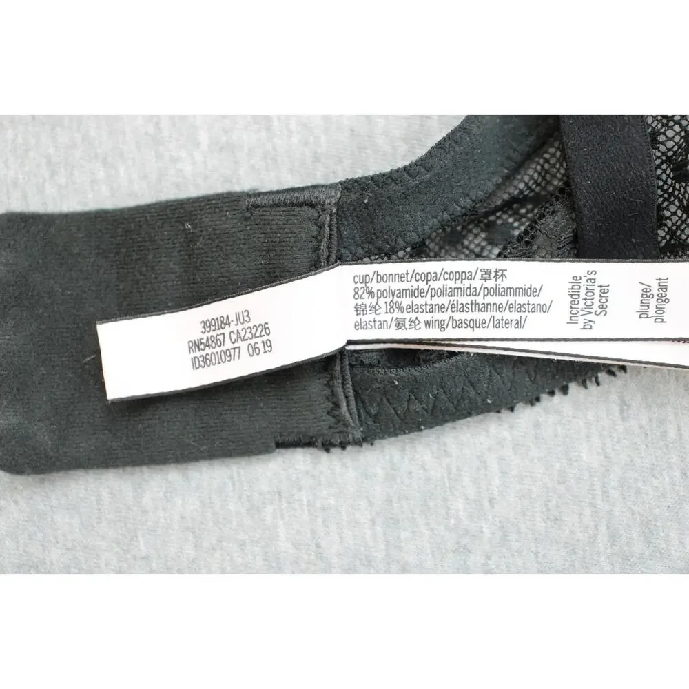 Victoria's Secret Bra Womens 34DDD Black Incredible Plunge Lace Adjustable Strap